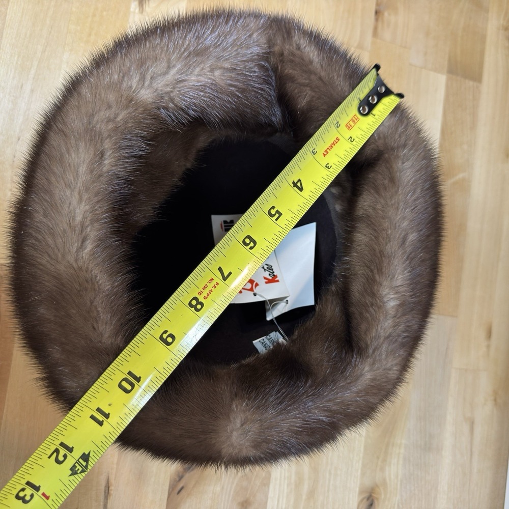 1960s NWT Kates Canada Natural Demi Buff Mink Fur Bowler Derby Hat - Union Made - Picture 16 of 16